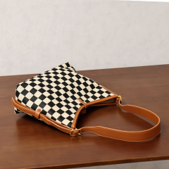 Versatile Checkered Hobo Bag with Stylish Trims
