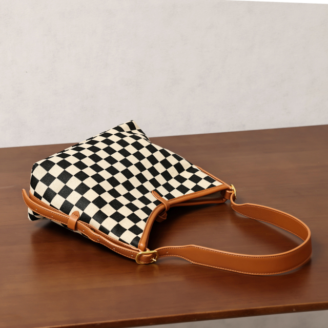 Versatile Checkered Hobo Bag with Stylish Trims