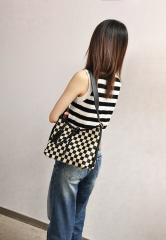 Versatile Checkered Hobo Bag with Stylish Trims