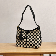 Versatile Checkered Hobo Bag with Stylish Trims