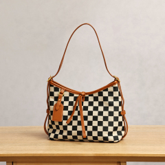 Versatile Checkered Hobo Bag with Stylish Trims