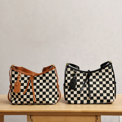 Versatile Checkered Hobo Bag with Stylish Trims