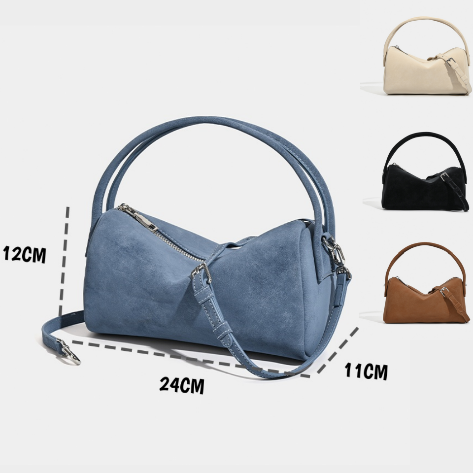 Unique Sculpted Suede Bag with Dual Handles and Detachable Strap in Versatile Elegant Colors