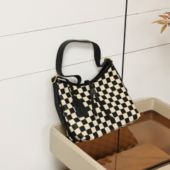 Versatile Checkered Hobo Bag with Stylish Trims