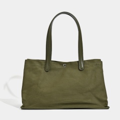 Spacious Canvas Tote Bag with Leather - Like Handles in Classic Black White and Olive Green for Versatile Daily Use