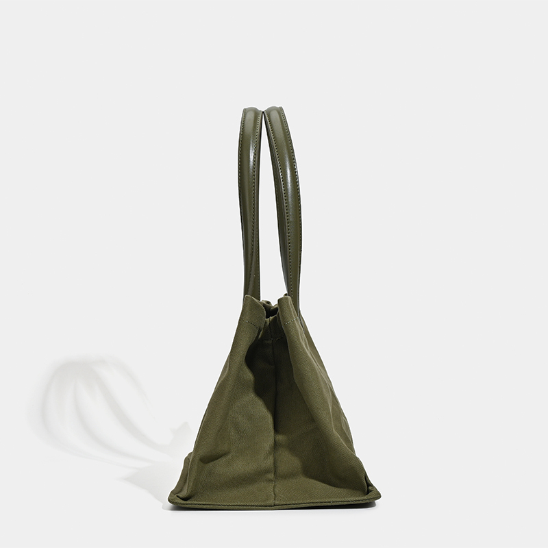 Spacious Canvas Tote Bag with Leather - Like Handles in Classic Black White and Olive Green for Versatile Daily Use