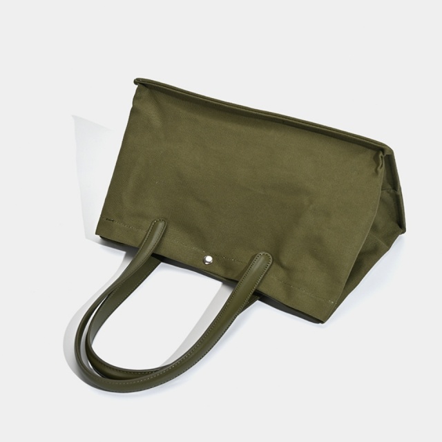 Spacious Canvas Tote Bag with Leather - Like Handles in Classic Black White and Olive Green for Versatile Daily Use
