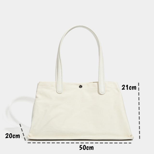 Spacious Canvas Tote Bag with Leather - Like Handles in Classic Black White and Olive Green for Versatile Daily Use