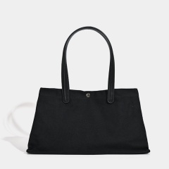 Spacious Canvas Tote Bag with Leather - Like Handles in Classic Black White and Olive Green for Versatile Daily Use