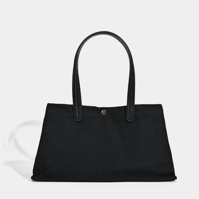 Spacious Canvas Tote Bag with Leather - Like Handles in Classic Black White and Olive Green for Versatile Daily Use