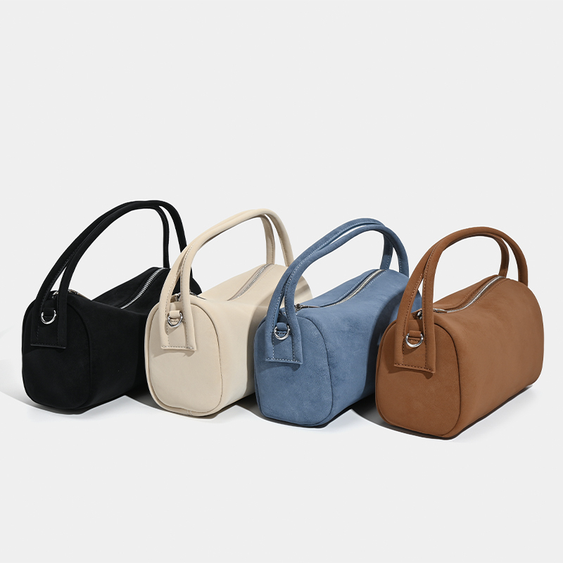 Unique Sculpted Suede Bag with Dual Handles and Detachable Strap in Versatile Elegant Colors