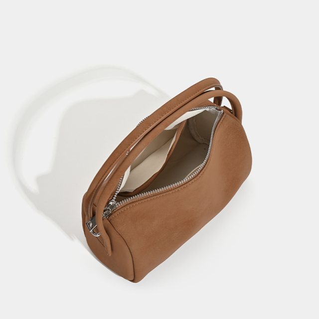 Unique Sculpted Suede Bag with Dual Handles and Detachable Strap in Versatile Elegant Colors