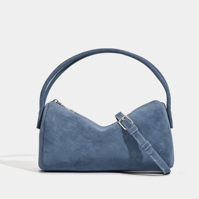 Unique Sculpted Suede Bag with Dual Handles and Detachable Strap in Versatile Elegant Colors