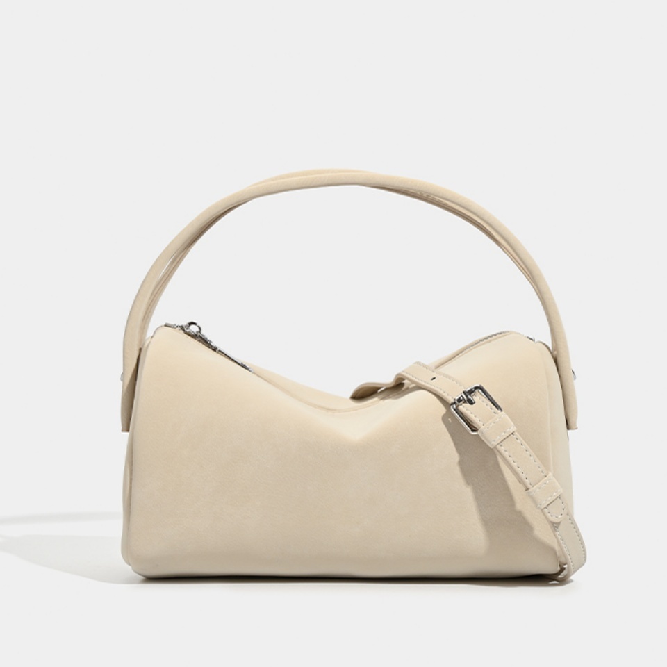 Unique Sculpted Suede Bag with Dual Handles and Detachable Strap in Versatile Elegant Colors