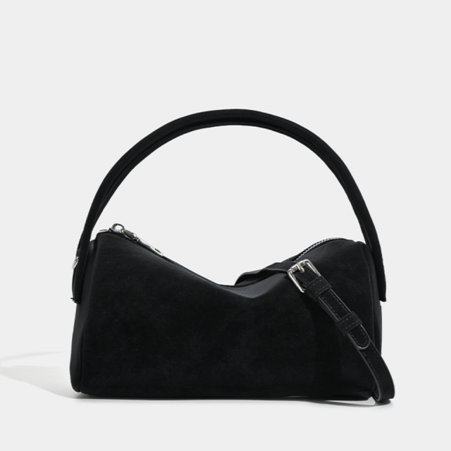 Unique Sculpted Suede Bag with Dual Handles and Detachable Strap in Versatile Elegant Colors