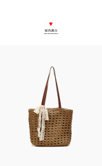 Woven Straw Tote Bag with Lace Bow - Summer Beach & Vacation Shoulder Bag