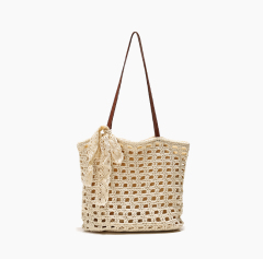 Woven Straw Tote Bag with Lace Bow - Summer Beach & Vacation Shoulder Bag