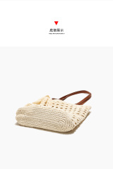 Woven Straw Tote Bag with Lace Bow - Summer Beach & Vacation Shoulder Bag