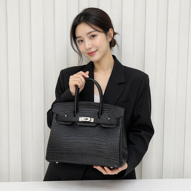 Elegant Crocodile Pattern Top-Handle Bag - Classic Style Designer Tote with Matching Lock & Key