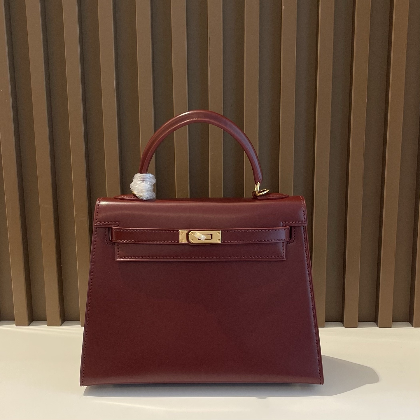 Premium Box Calf Leather Top Handle Bag - Classic Handmade Stitching 19cm/22cm/25cm