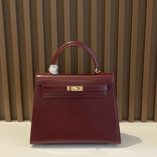 Premium Box Calf Leather Top Handle Bag - Classic Handmade Stitching 19cm/22cm/25cm