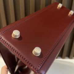 Premium Box Calf Leather Top Handle Bag - Classic Handmade Stitching 19cm/22cm/25cm