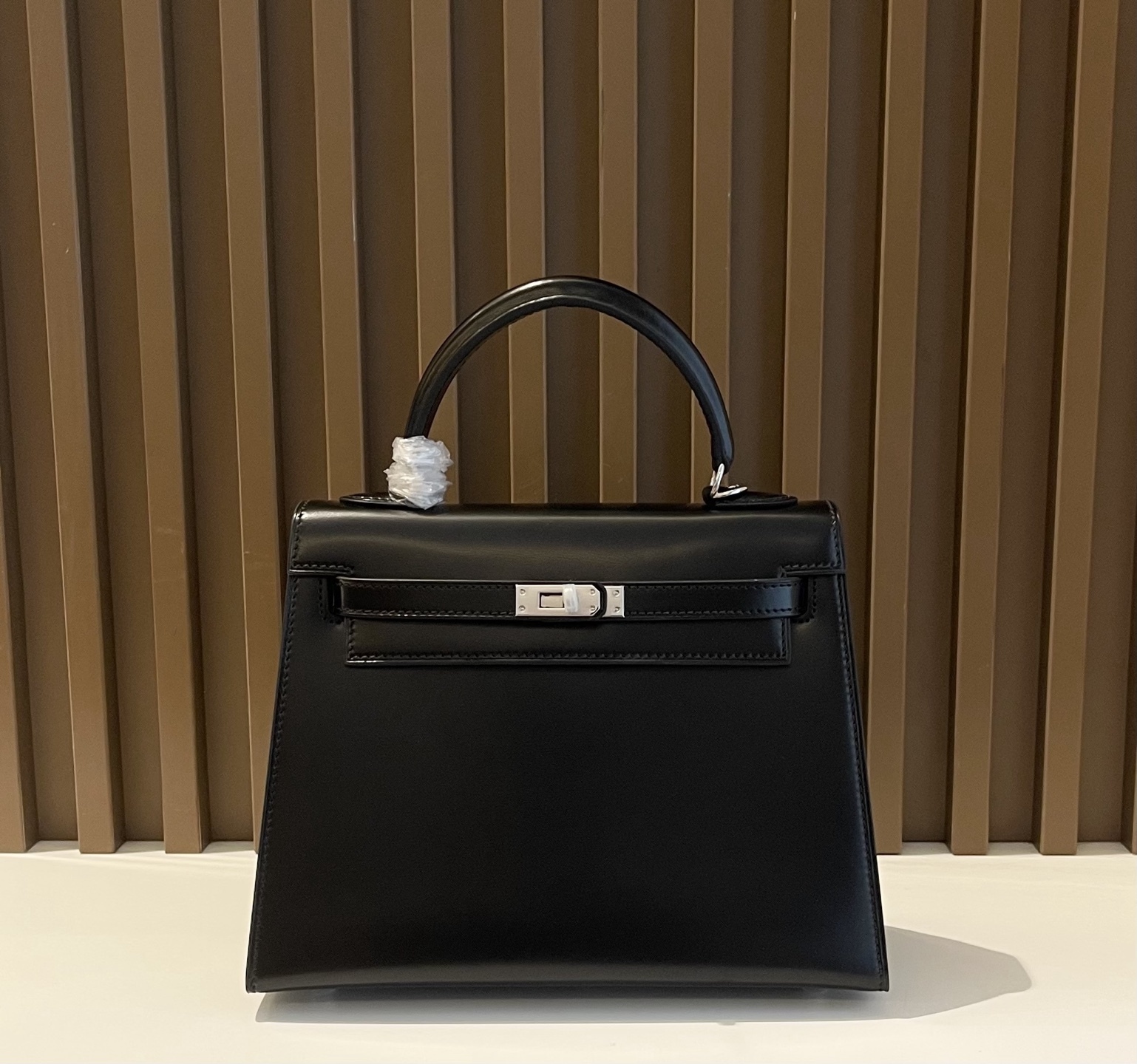 Premium Box Calf Leather Top Handle Bag - Classic Handmade Stitching 19cm/22cm/25cm