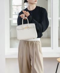 Women's Genuine Top-Grain Cow Leather Structured Handbag, Large-Capacity Top Handle Shoulder Crossbody Bag with Lock Closure