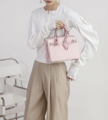 Women's Genuine Top-Grain Cow Leather Structured Handbag, Large-Capacity Top Handle Shoulder Crossbody Bag with Lock Closure
