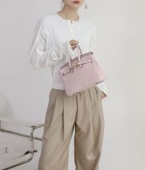 Women's Genuine Top-Grain Cow Leather Structured Handbag, Large-Capacity Top Handle Shoulder Crossbody Bag with Lock Closure