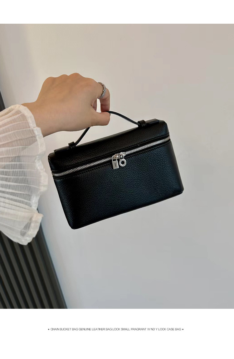 English rendering: Top-Grain Leather Mini Box Bag for Women, Structured Handheld Shoulder Bag with Crossbody Strap,