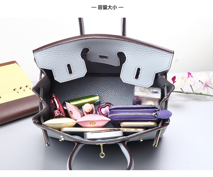 Women's Genuine Top-Grain Cow Leather Structured Handbag, Large-Capacity Top Handle Shoulder Crossbody Bag with Lock Closure