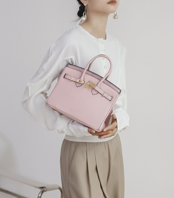 Women's Genuine Top-Grain Cow Leather Structured Handbag, Large-Capacity Top Handle Shoulder Crossbody Bag with Lock Closure
