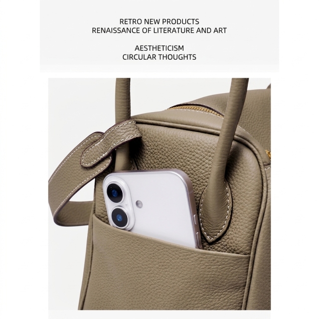 Women's Genuine Top-Grain Leather Pillow Shoulder Bag, Soft Litchi-Grain Cowhide Crossbody Handbag with Zipper Closure