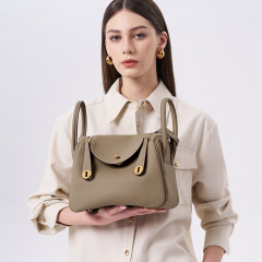Women's Genuine Top-Grain Leather Pillow Shoulder Bag, Soft Litchi-Grain Cowhide Crossbody Handbag with Zipper Closure
