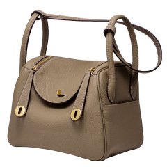 Women's Genuine Top-Grain Leather Pillow Shoulder Bag, Soft Litchi-Grain Cowhide Crossbody Handbag with Zipper Closure