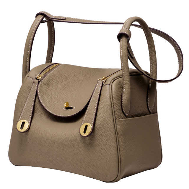 Women's Genuine Top-Grain Leather Pillow Shoulder Bag, Soft Litchi-Grain Cowhide Crossbody Handbag with Zipper Closure