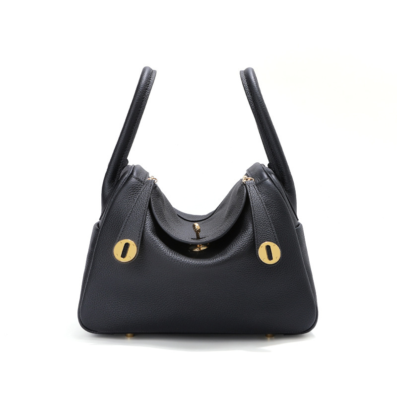 Women's Genuine Top-Grain Leather Pillow Shoulder Bag, Soft Litchi-Grain Cowhide Crossbody Handbag with Zipper Closure