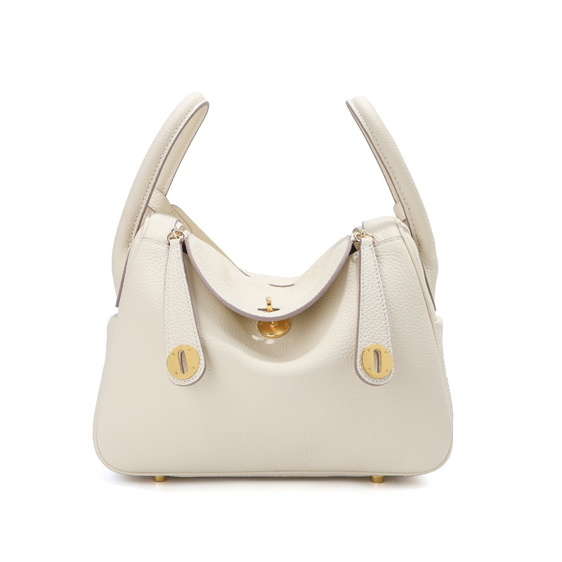 Women's Genuine Top-Grain Leather Pillow Shoulder Bag, Soft Litchi-Grain Cowhide Crossbody Handbag with Zipper Closure