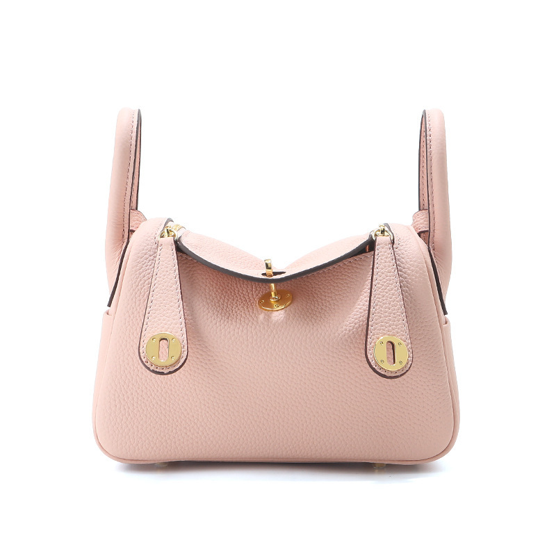 Women's Genuine Top-Grain Leather Pillow Shoulder Bag, Soft Litchi-Grain Cowhide Crossbody Handbag with Zipper Closure