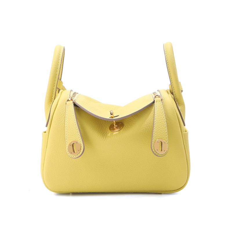 Women's Genuine Top-Grain Leather Pillow Shoulder Bag, Soft Litchi-Grain Cowhide Crossbody Handbag with Zipper Closure