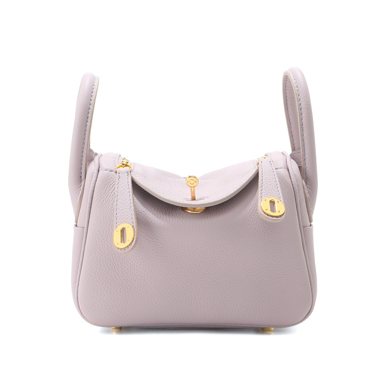 Women's Genuine Top-Grain Leather Pillow Shoulder Bag, Soft Litchi-Grain Cowhide Crossbody Handbag with Zipper Closure