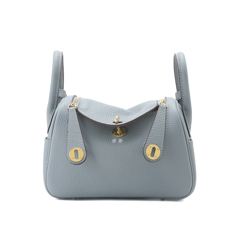Women's Genuine Top-Grain Leather Pillow Shoulder Bag, Soft Litchi-Grain Cowhide Crossbody Handbag with Zipper Closure