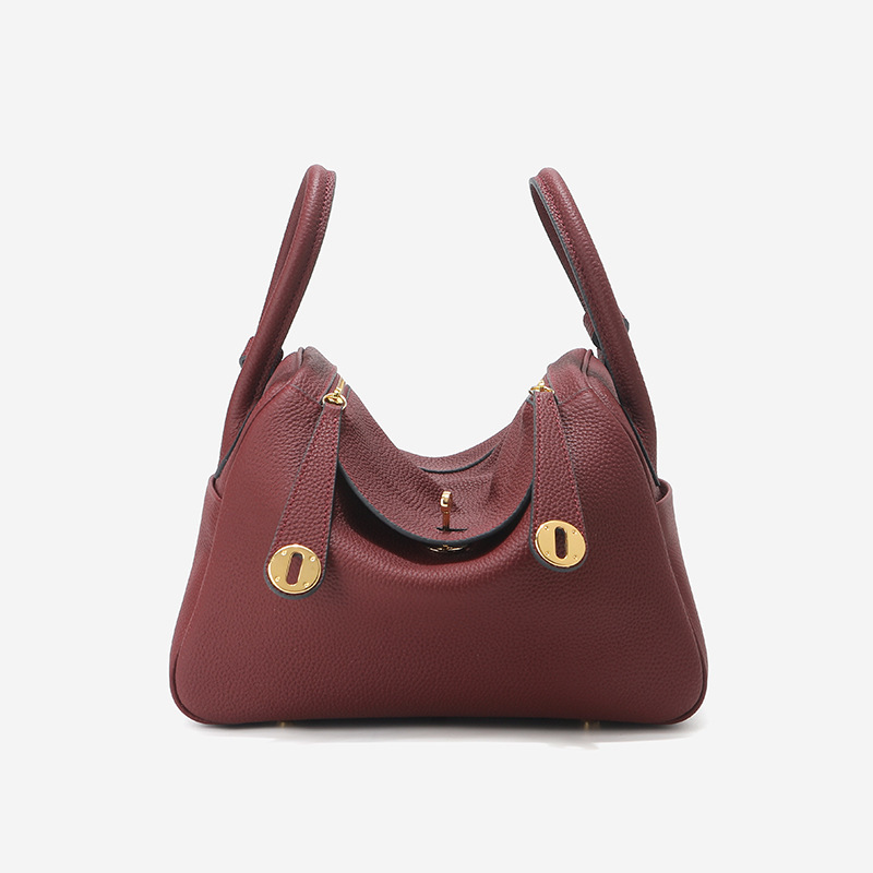 Women's Genuine Top-Grain Leather Pillow Shoulder Bag, Soft Litchi-Grain Cowhide Crossbody Handbag with Zipper Closure