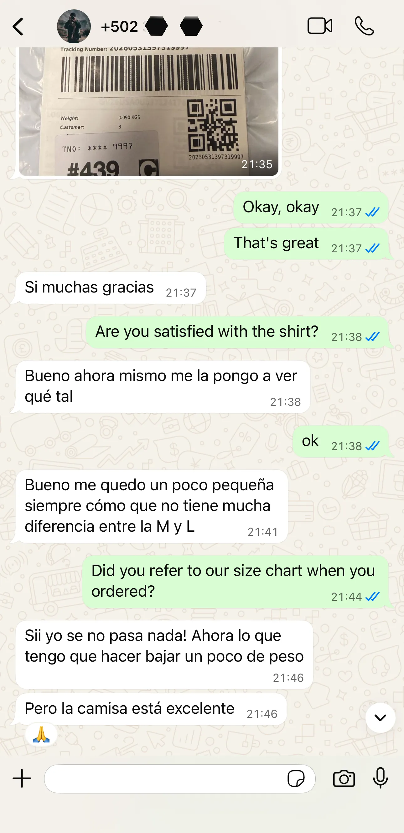 Customer feedback after receiving jersey