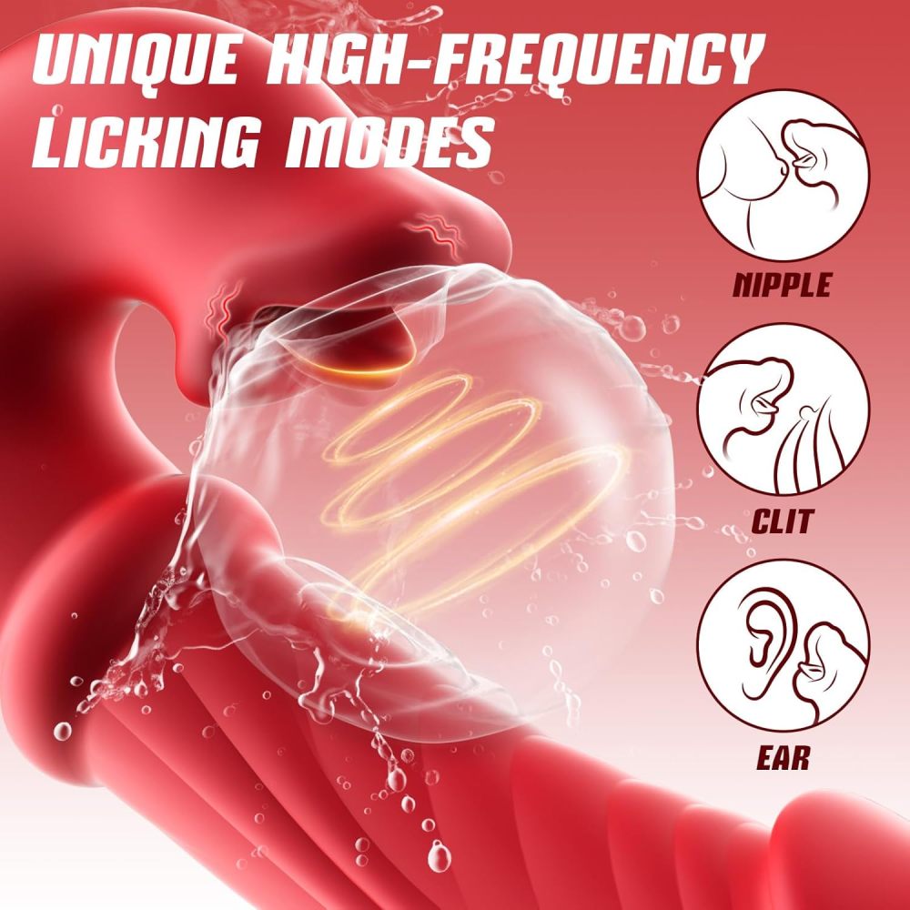 Thrusting Vibrator Sex Toys, Dildos Adult Sex Toy for Women G Spot Vibrator with Sliding Ring 7 Thrusting Dildo & 10 Tongue Licking 10 Vibrating Modes, Rabbit Vibrators for Female Couples Games