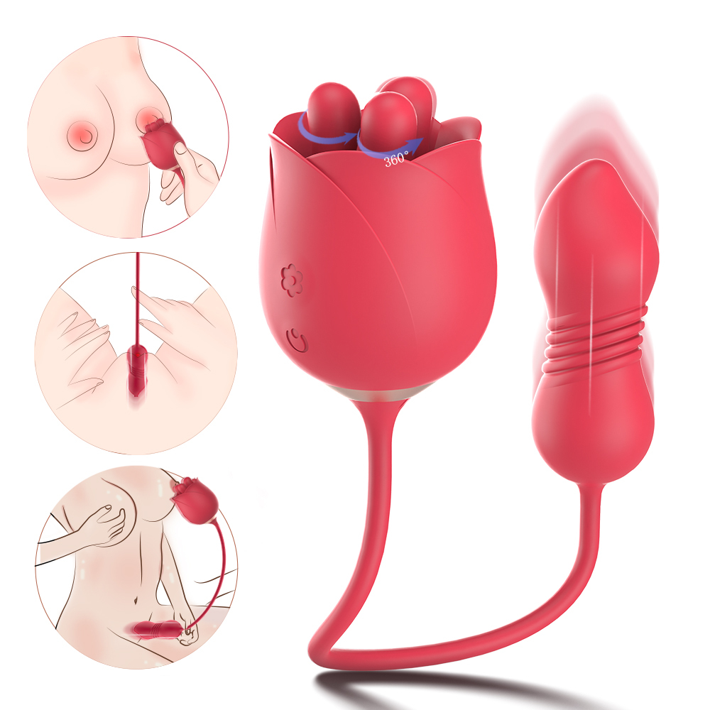 Rose vibrators adult toy women, Vibrating pink rose sex toy with tongue vibrator for female