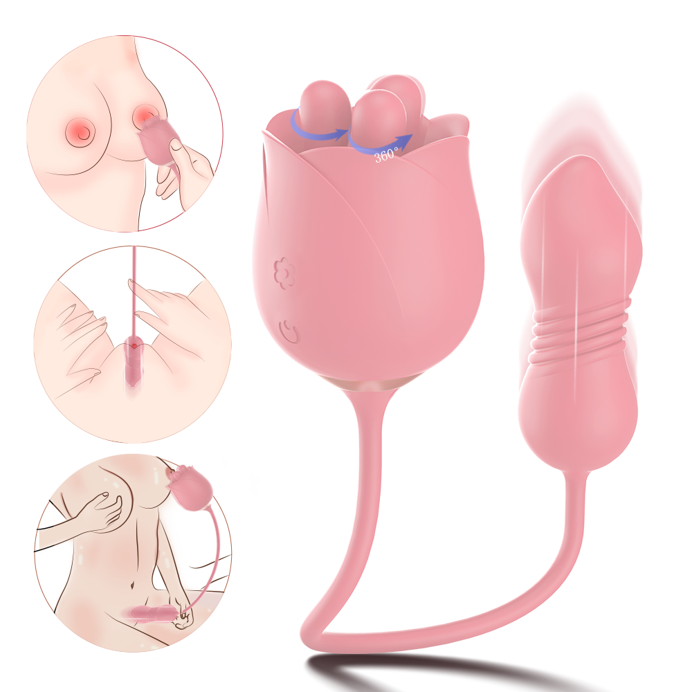 Rose vibrators adult toy women, Vibrating pink rose sex toy with tongue vibrator for female