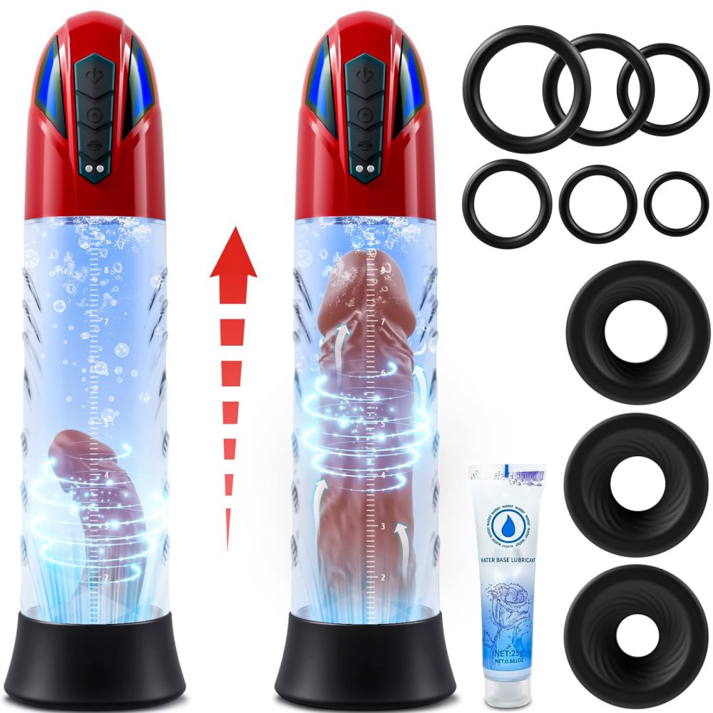 Penis Pump Male Sex Toys - Electric Dick Pump Penis Extender with 10 Erection Training Modes, Cock Pump Automatic Male Masturbator Adult Toys for Men Sex Toys - Pumps & Enlargers with 6 Cock Rings