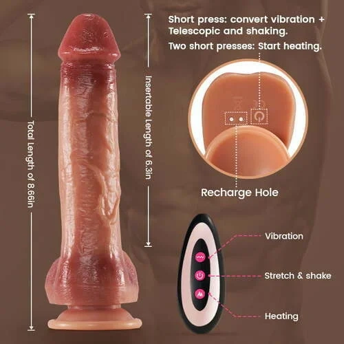 Reed 9 Vibrating Tongue Licking 3 Thrusting & Swing Heating 8.67 Inch Realistic Dildo